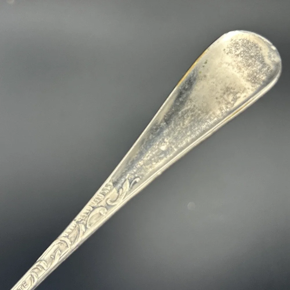 1908 Extra Silver Coin Plate UTILITY FORK Pickle Olive Seafood Long 8